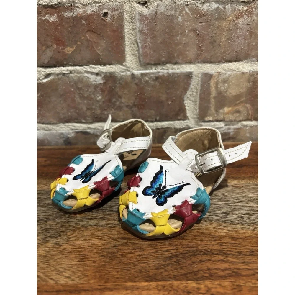 Girl Butterfly Leather Shoes Baby Size 2, Whimsical Nature Fairy Core Summer Art